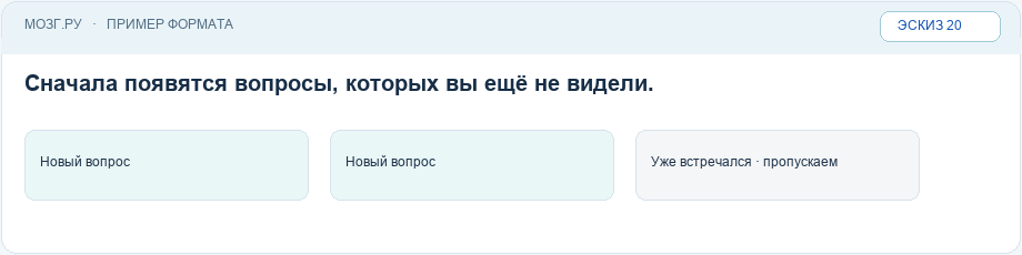 Эскиз интерфейса: Не повторять уже встречавшиеся задания