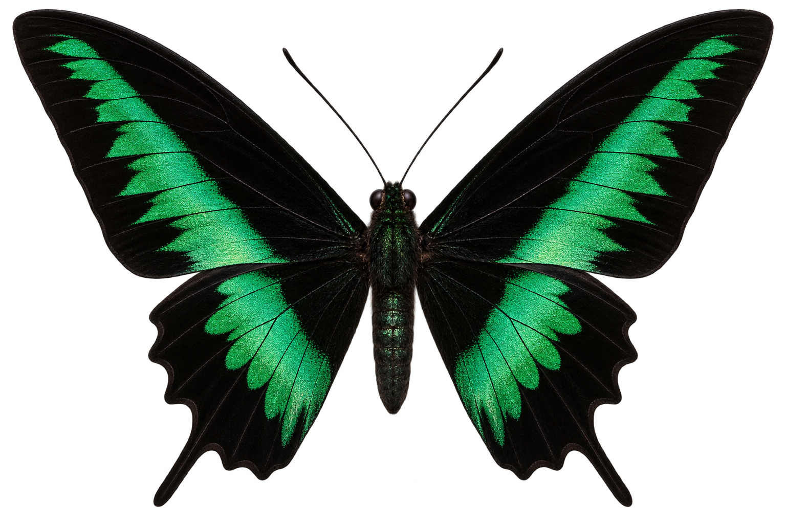 Rajah Brooke's birdwing: black velvet and green arrows