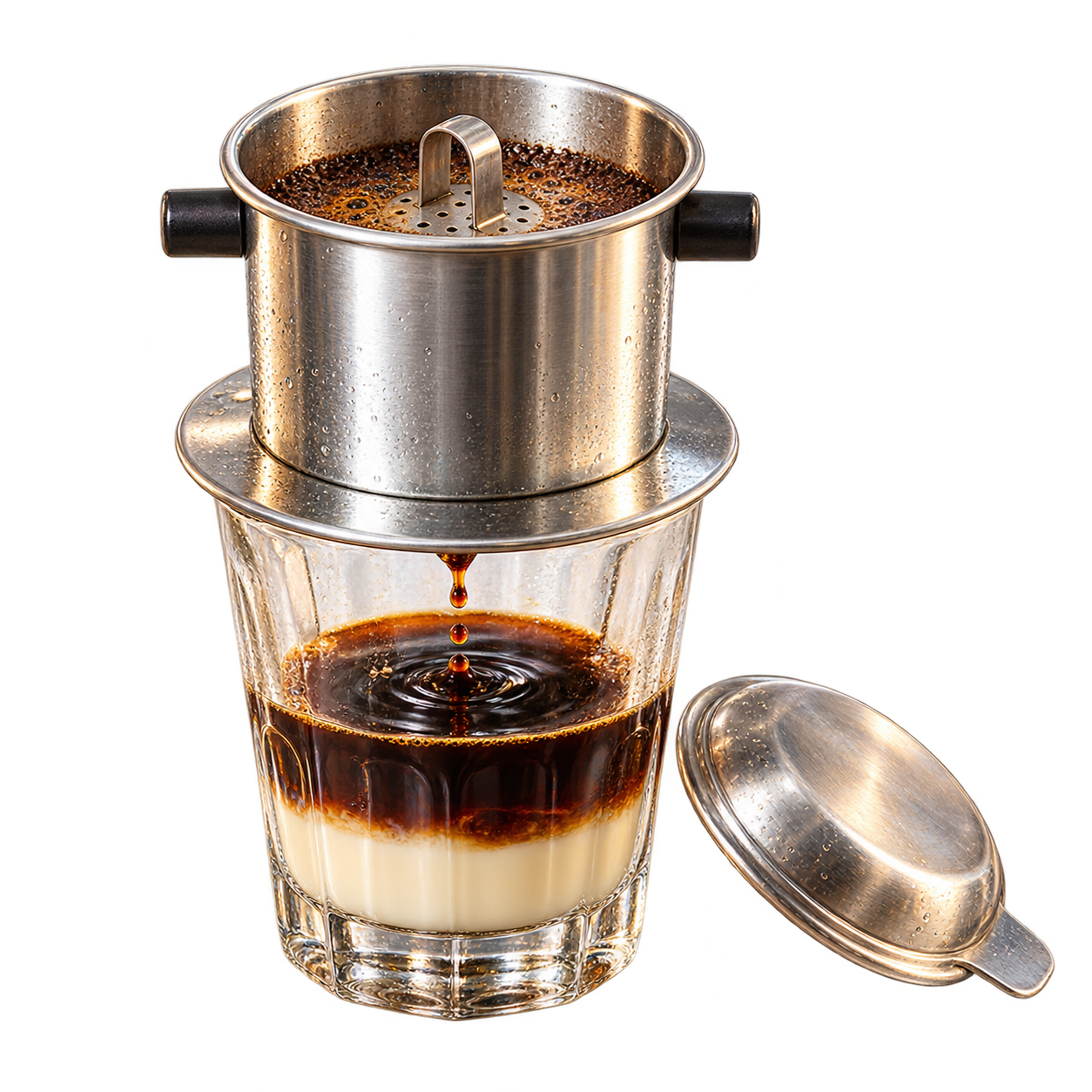 Phin: Kaffee tropft ins Glas