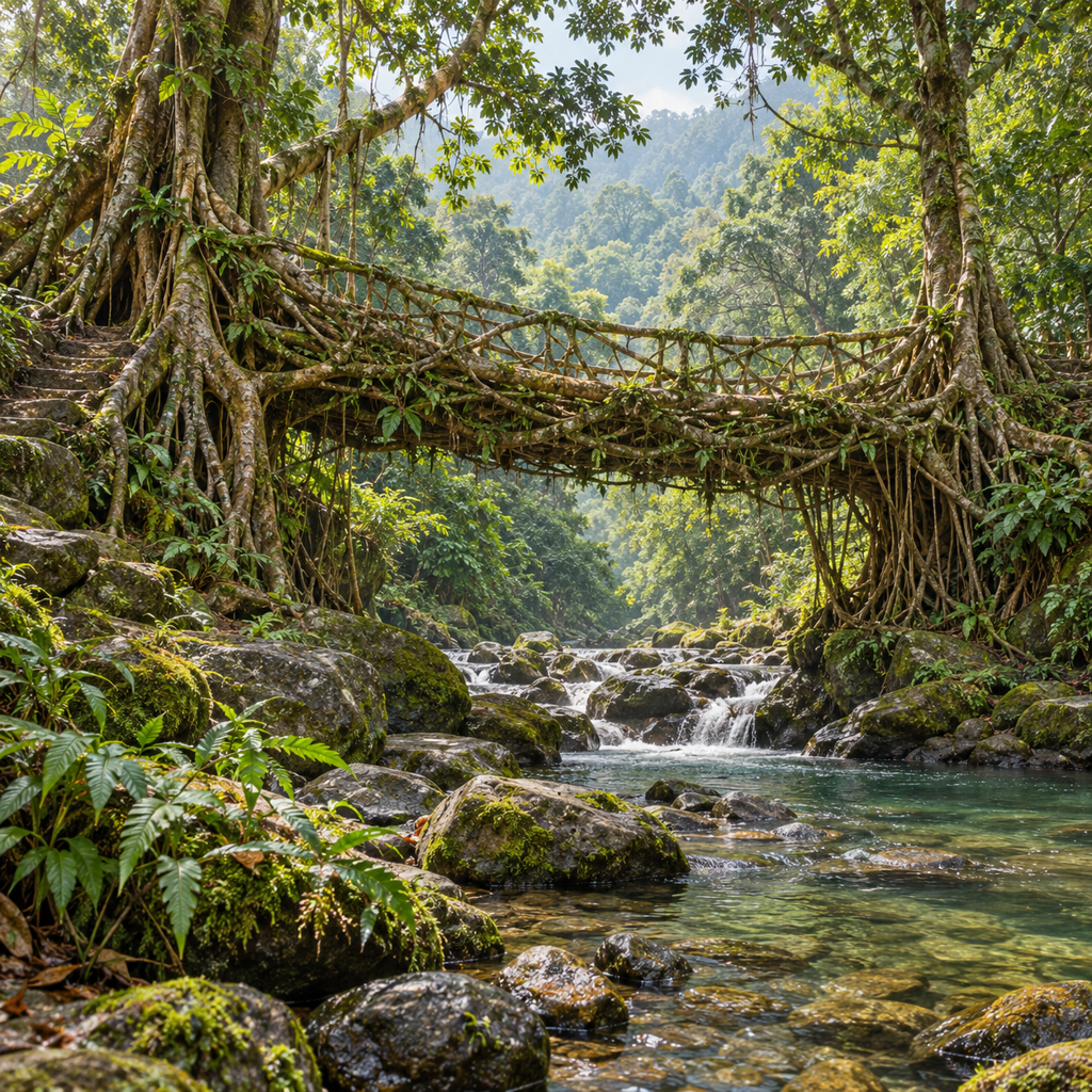 Un puente de raíces vivas
