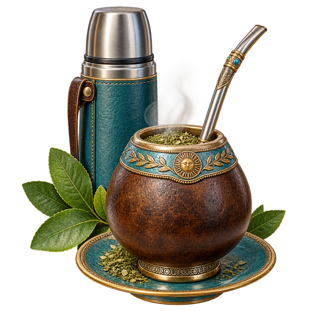 Hot mate in a calabash with metal bombilla