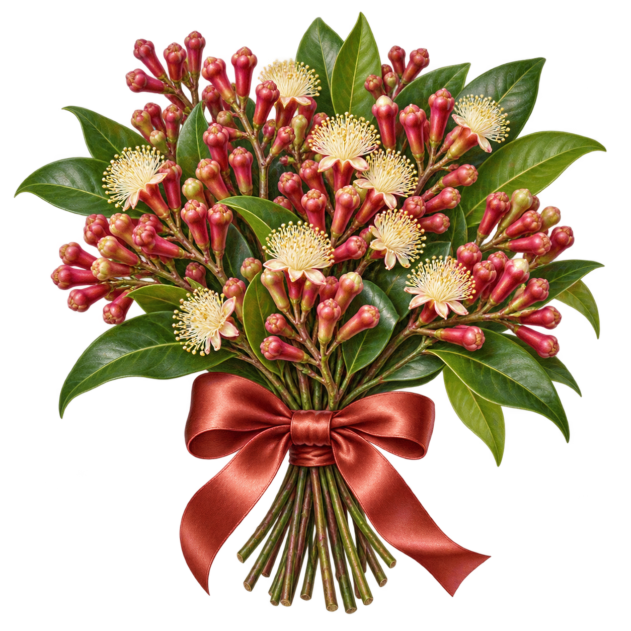 Bouquet “Spicy Islands”: branches of a clove tree with buds and cream flowers