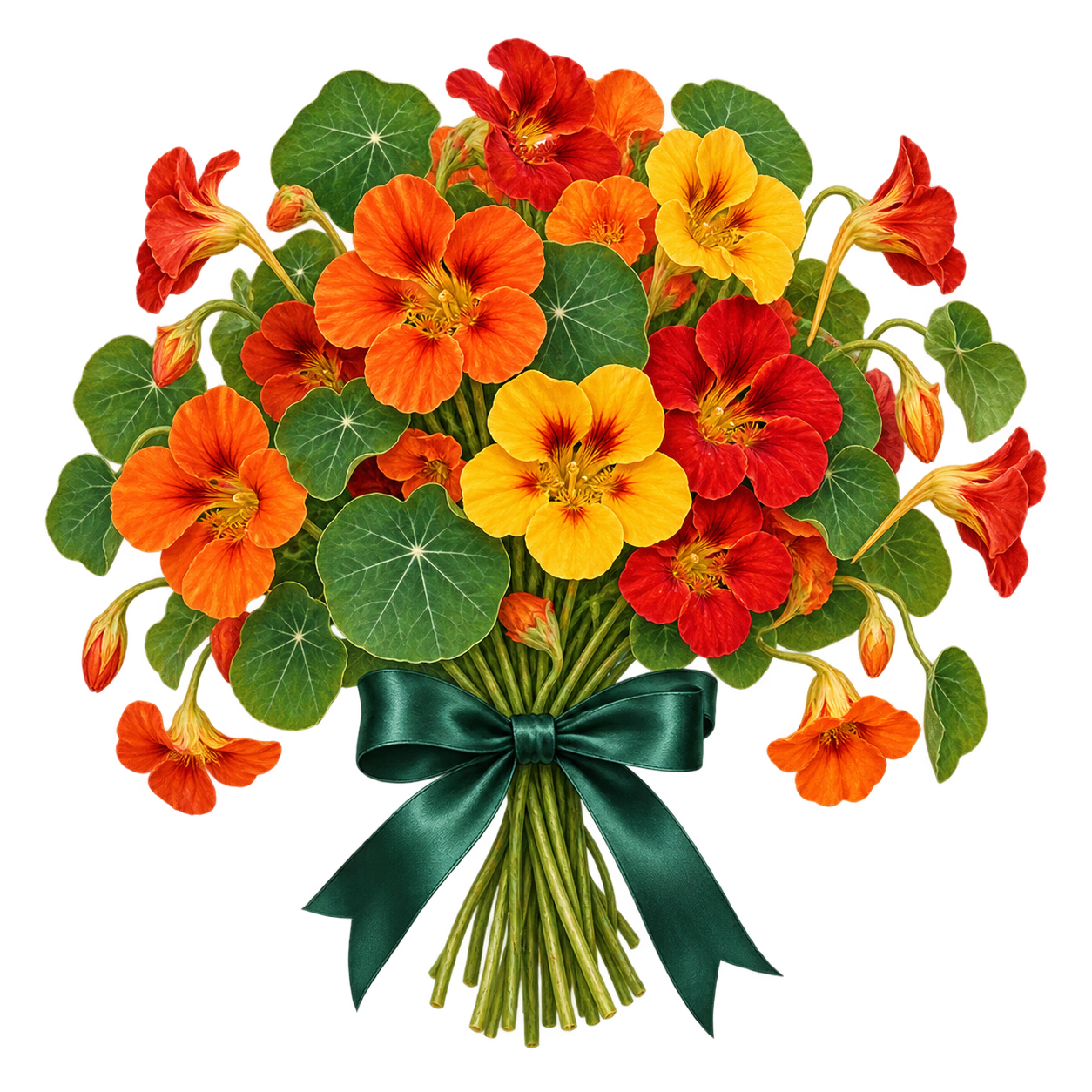Bouquet “Sunshine in your Palm”: orange and scarlet nasturtiums